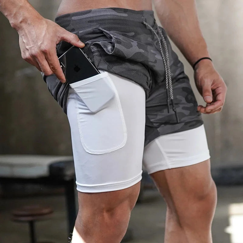 Short Masculino 2 em 1 Camo – Academia, Corrida e Treinos com Bolso Funcional