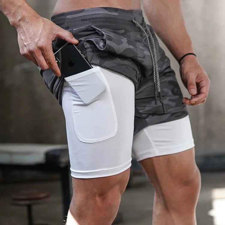Short Masculino 2 em 1 Camo – Academia, Corrida e Treinos com Bolso Funcional